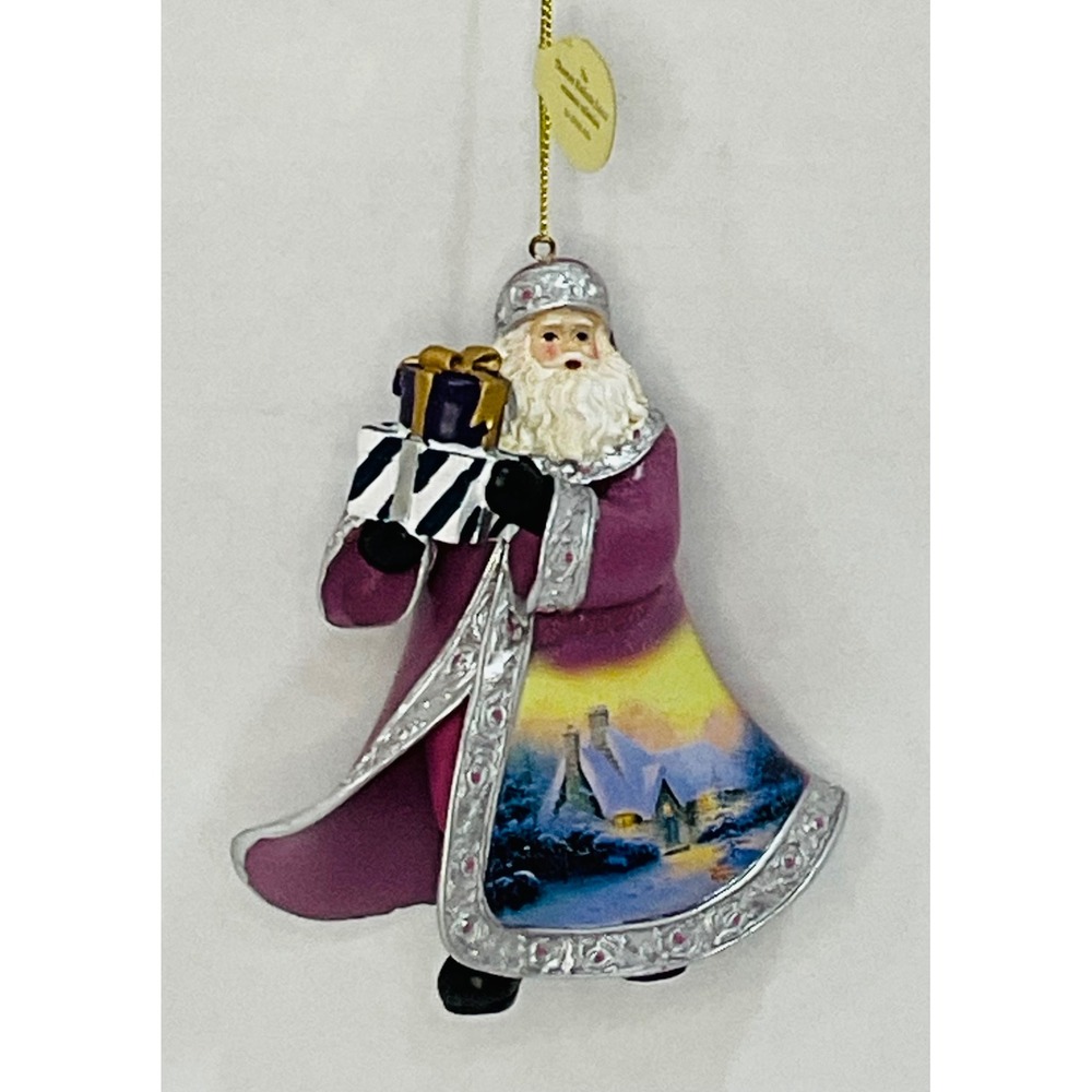 Ashton Drake Thomas Kinkade Old World Santa ornament purple presents tags READ‎